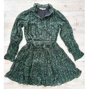 Walter Baker Tezza Gathered Floral Metallic Chiffon Mini Dress In Forest Tulip 0